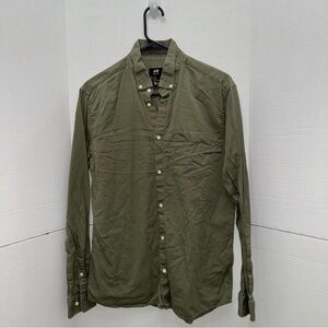 H&M Regular Fit Men's Button Front Shirt Long Sleeve Khaki